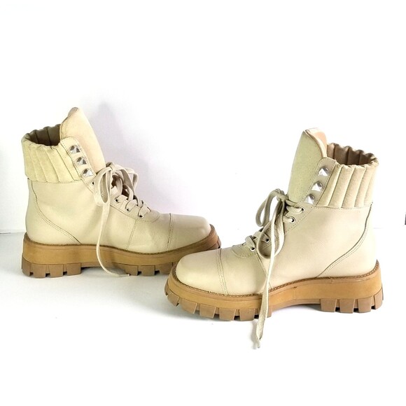 SCHUTZ Women's Sutton Leather Lace Up Hiker Boots Oyster 8.5 Beige Booties - Picture 5 of 14